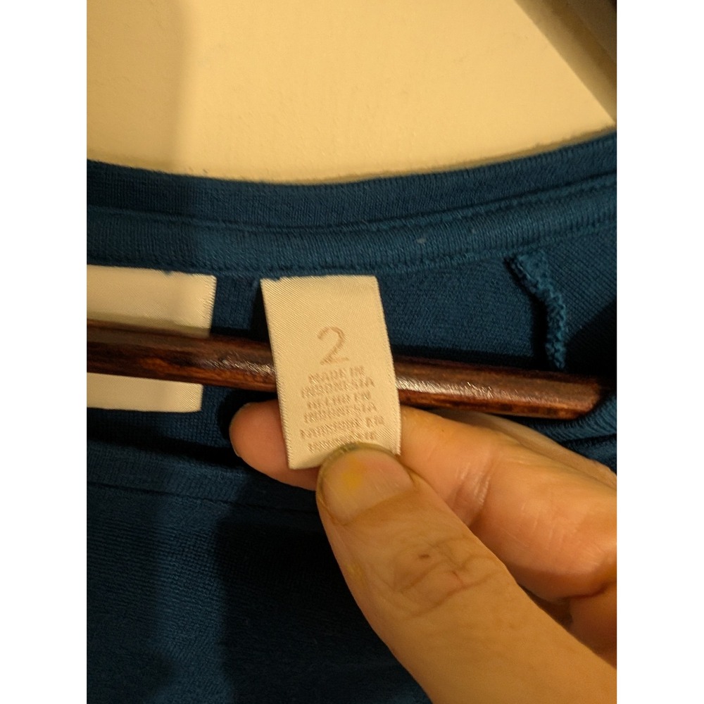 Chico's Teal Blue Button Shoulder Long Sleeve Top Size 2 Large Classic Office - Picture 2 of 5